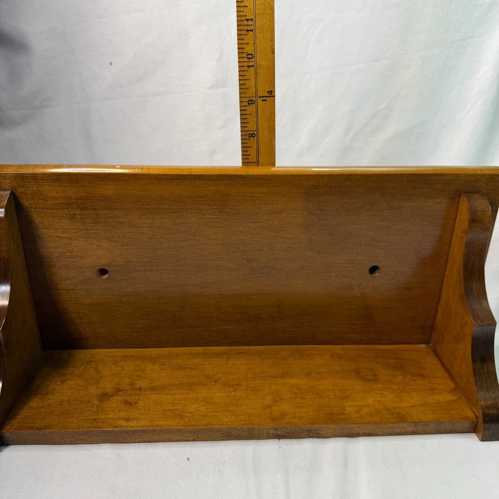 Vintage Solid Wood Wall Shelf Scalloped Floating Display Brown Farmhouse 16.5in